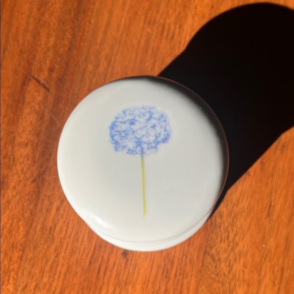Ljette Hand Decorated Ceramic Trinket Box with Blue Hydrangea